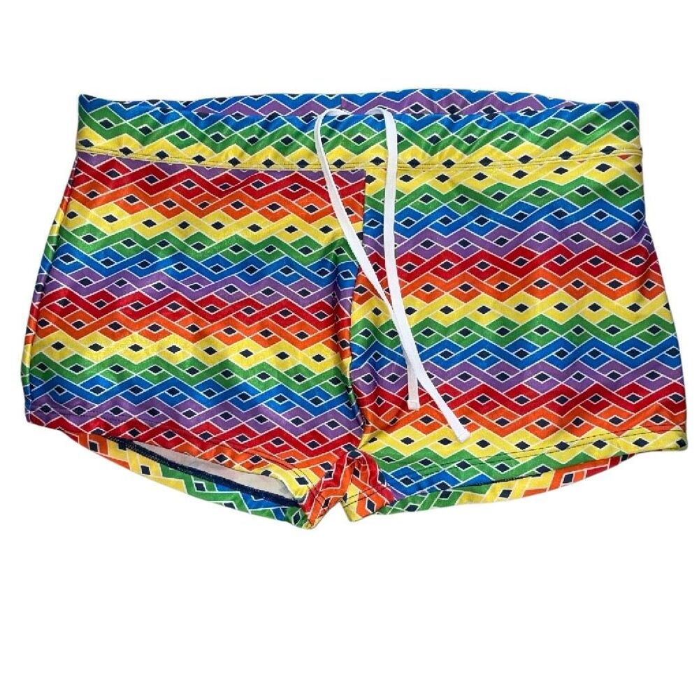 Evolve EUC Men Swim Trunks Rainbow Colorful Pride Vacay Beach Euro Summer XL